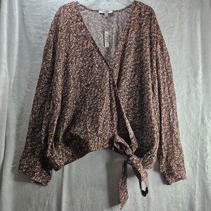 Madewell Floral Boho Wrap Blouse Top Long Sleeve Tie-Front Sz 3X Cottage Garden